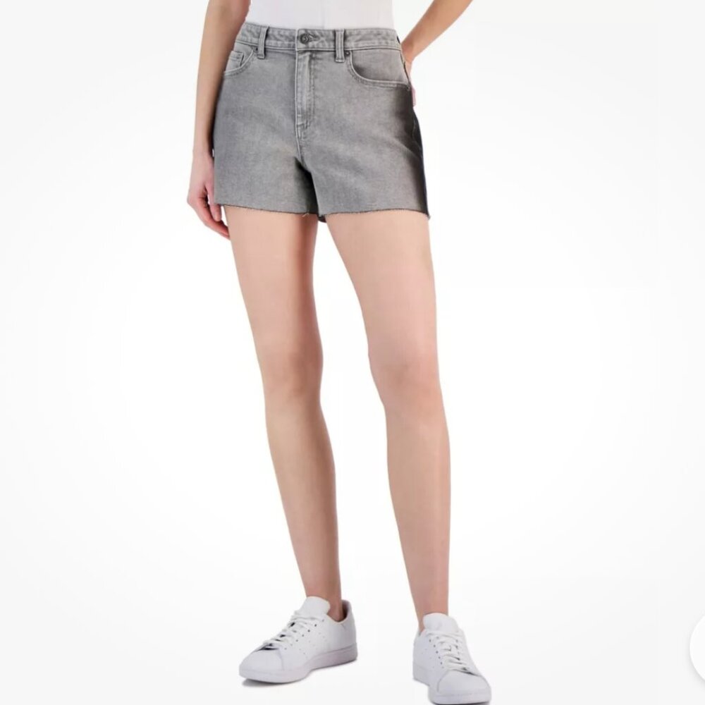 NEW! INC International Concepts Shorts High Rise Frayed Hem Denim Gray 12 Cotton